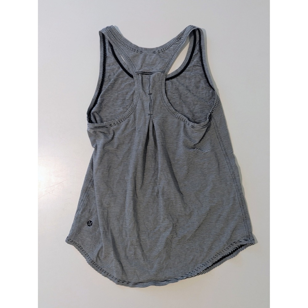 Lululemon Racerback Tank Top Black White Micro Stripe Pleated Back Size Medium - Picture 2 of 5